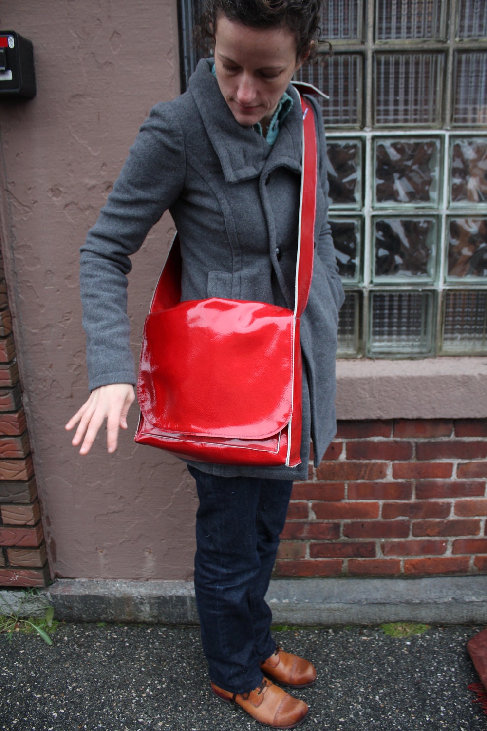 Red Patent Leather Messenger Bag