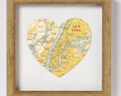 New York map heart print - framed