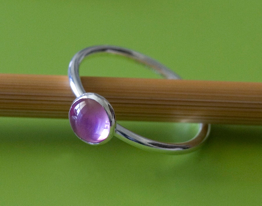 Pink Sapphire Stacking Ring 6 mm - Sterling Silver - Size 2 to 15