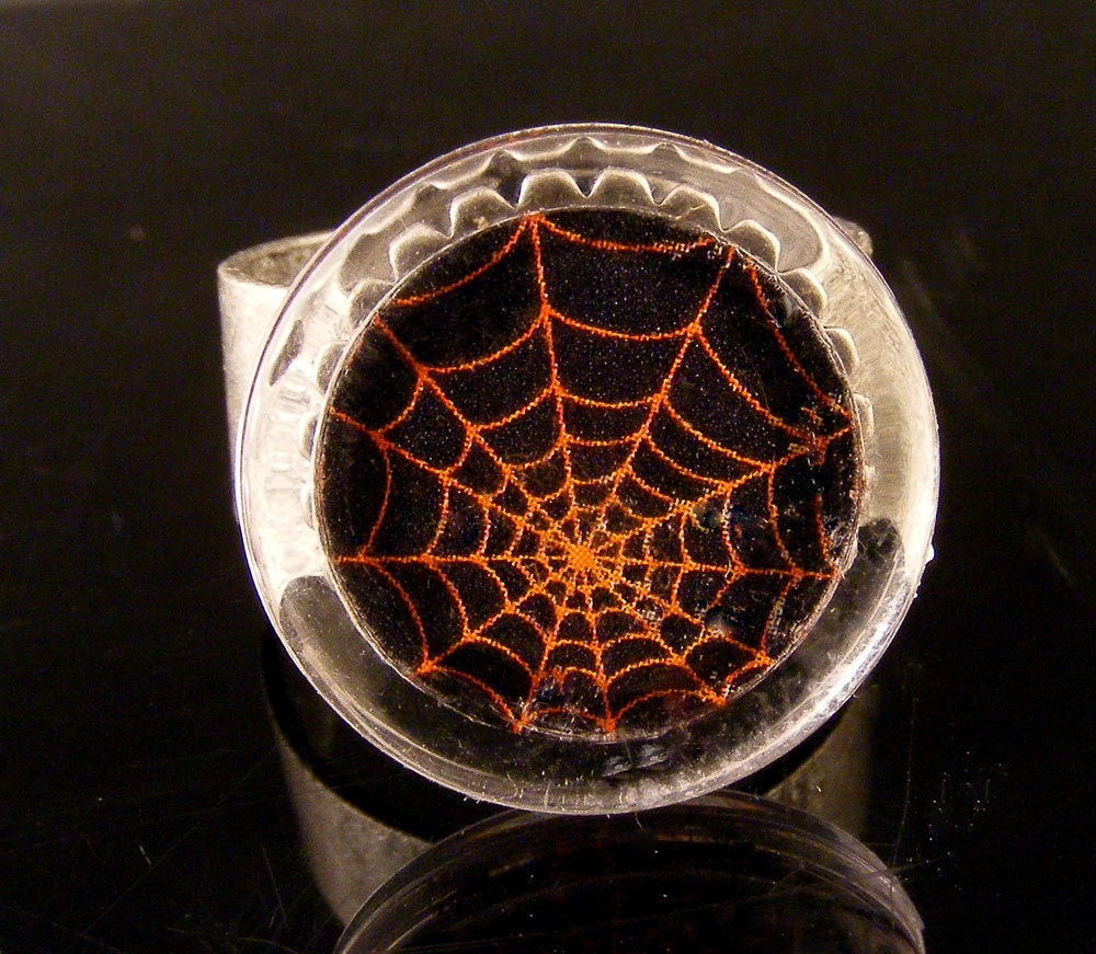 Spider Web Ring Halloween Jewelry Acrylic & Metal Adjustable