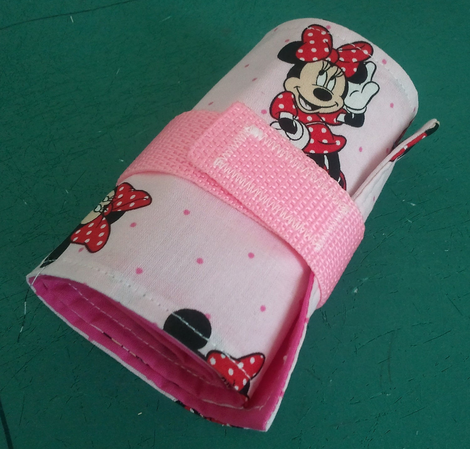 Crayon Roll Up Organizer Holds 16 Crayons, Easy for Little Hands - Hook & Loop Closure, Pink / Minnie Mouse