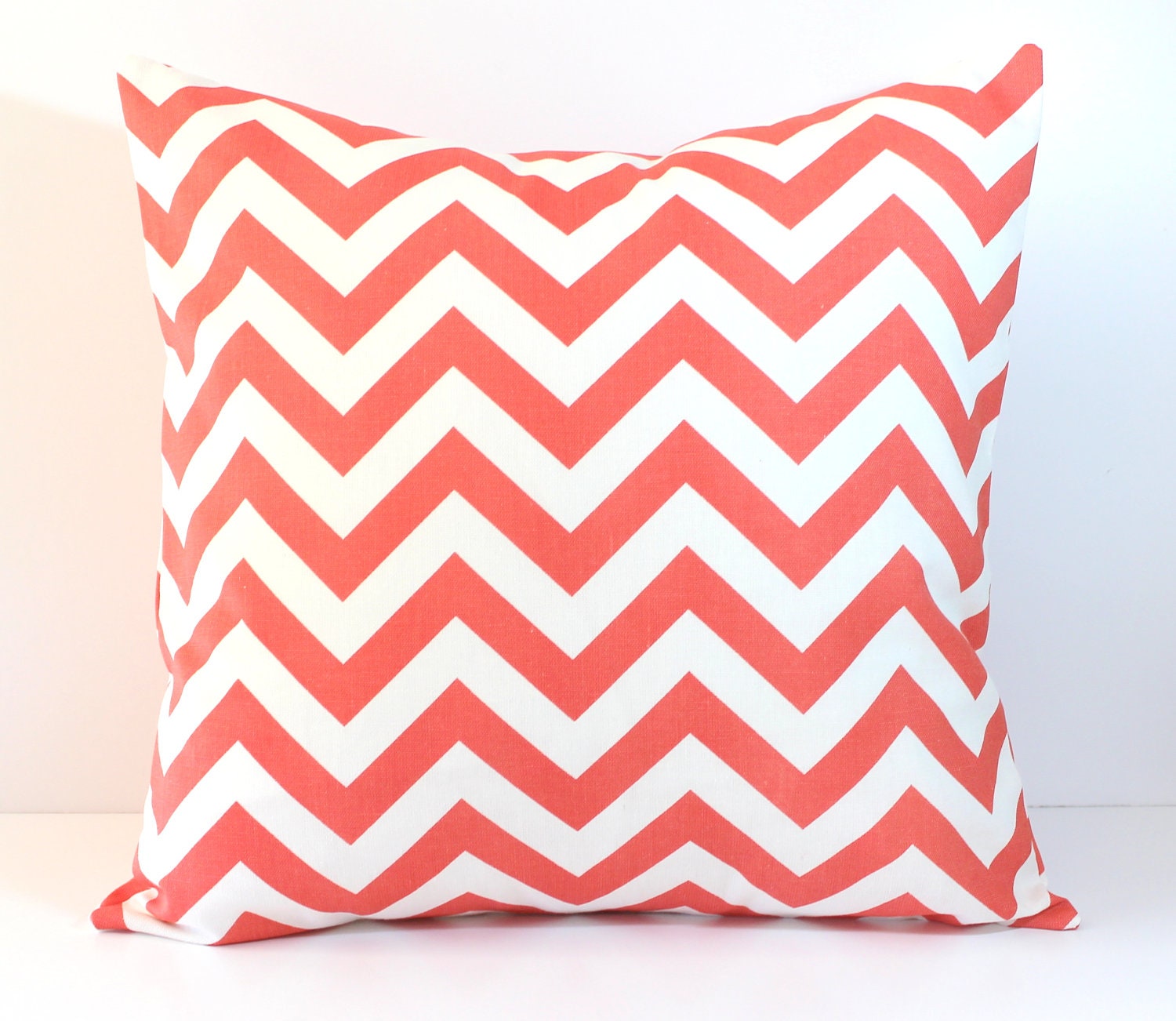 Decorative Pillows Cushions Cover - Coral & White Chevron -18 x 18 Accent Throw Pillow - Baby Nursery Decor