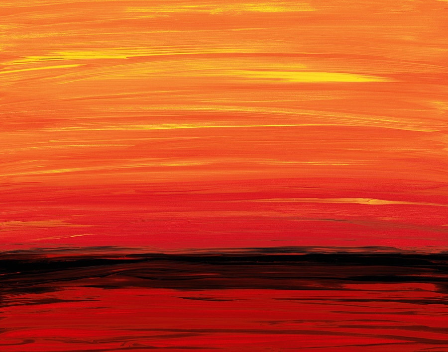Red Orange Yellow Black Abstract Landscape Art Painting Sunset Sunrise Ruby Shore Ocean Water Modern Contempoary Large Canvas Ready To Hang
