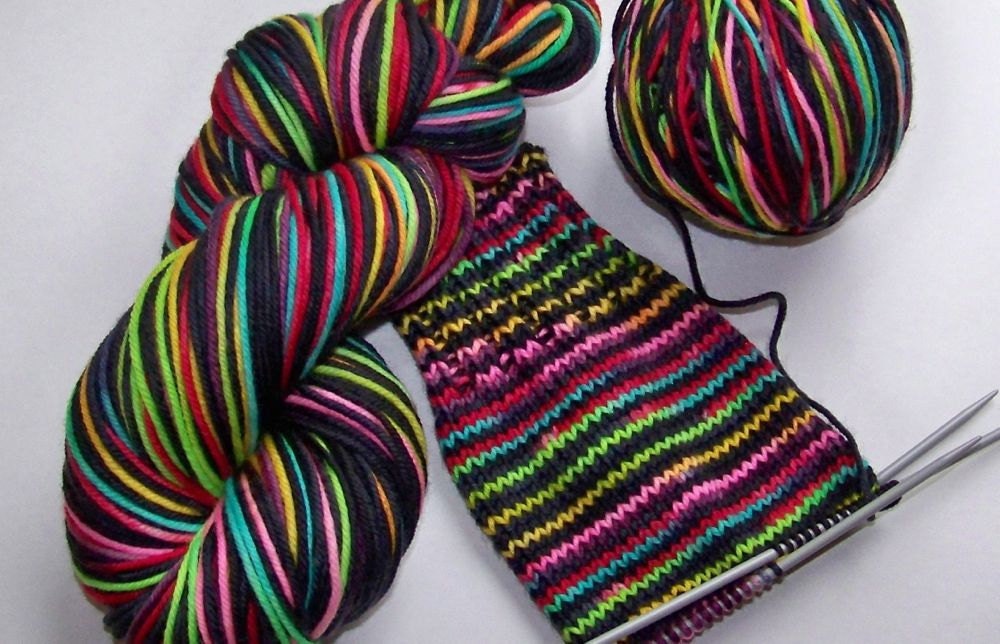 Scratch 'N Dent Discount -- Superwash Merino DK Yarn -- STRIPING Yarn for Socks or Gloves -- Tickle Me Emo