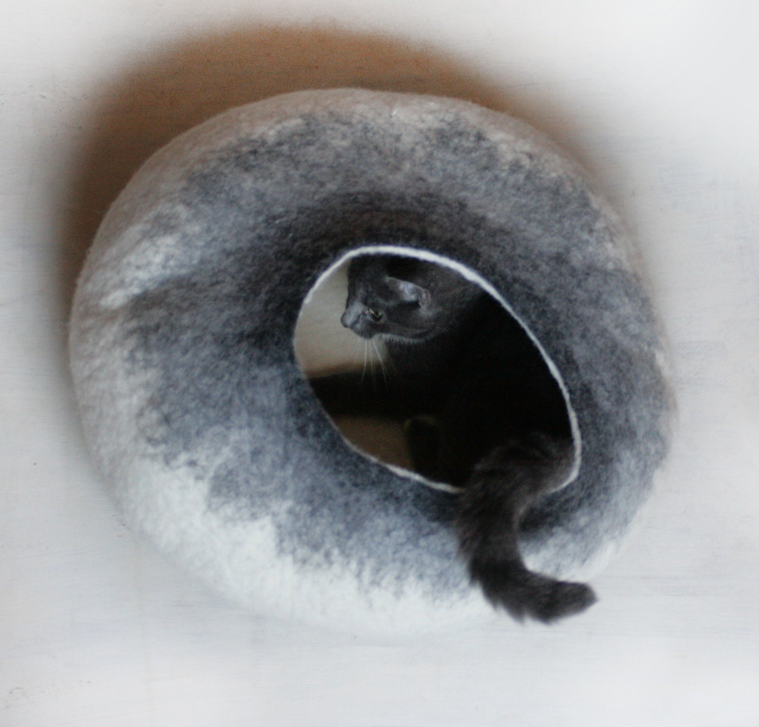 Pets Cave / Cat Cave / Cat Bed / Vessel - Latte Bubble - Hand Felted Wool - Crisp Contemporary Design - Eco Friendly - READY TO SHIP