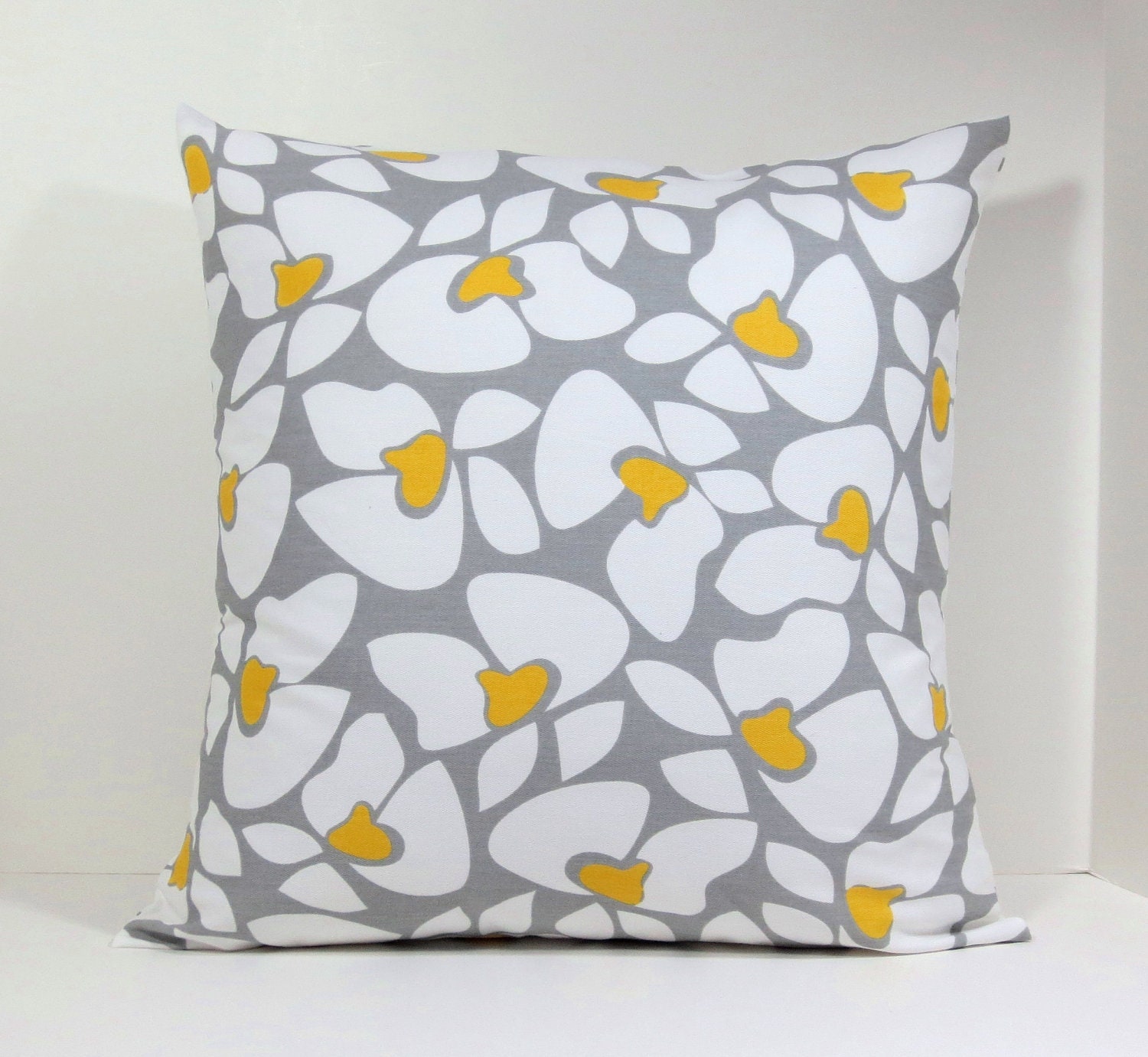 Grey and yellow abstract flower decorative throw pillow cover 18 x18 inches /Accent cushion sham/ slipcover.