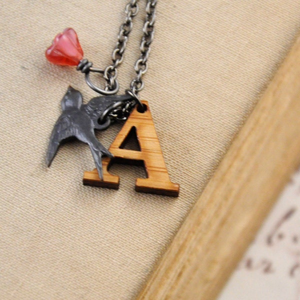 Initial Custom Charm Necklaces / Personalized Necklace/ Woodland / Valentine Gift / Vintage Modern Style