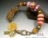 Handmade SRA LAMPWORK BRACELET Glass Beads Donna Millard rustic organic assemblage botanical lamp work gypsy organic boho