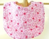 Cotton Terry Baby Bib with Snaps - Swirly Pink Flowers