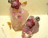 Oval wire wrapped dangle flower hoop earrings