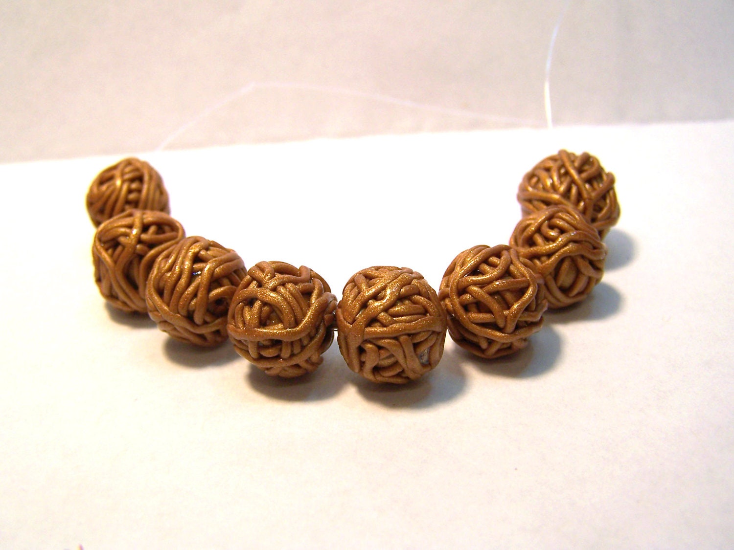 Hand made gold ball of yarn beads 12 mm set of 6