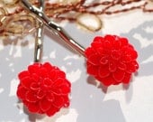 Red Flower Bobby Pins Womens Hair Accessory, 4th of July Sale