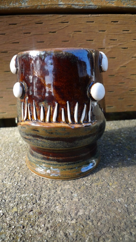 hand thrown, ceramic demon tumbler