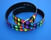LARGE Rainbow checked LEATHER Snap BELT with interchangeable belt buckle