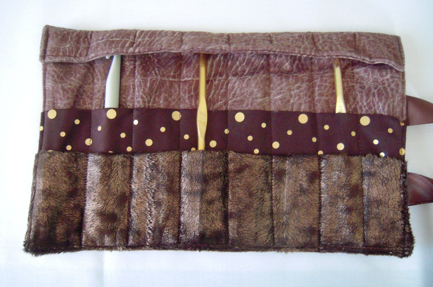 Crochet Hook Case - Tan Textured Suede Cloth