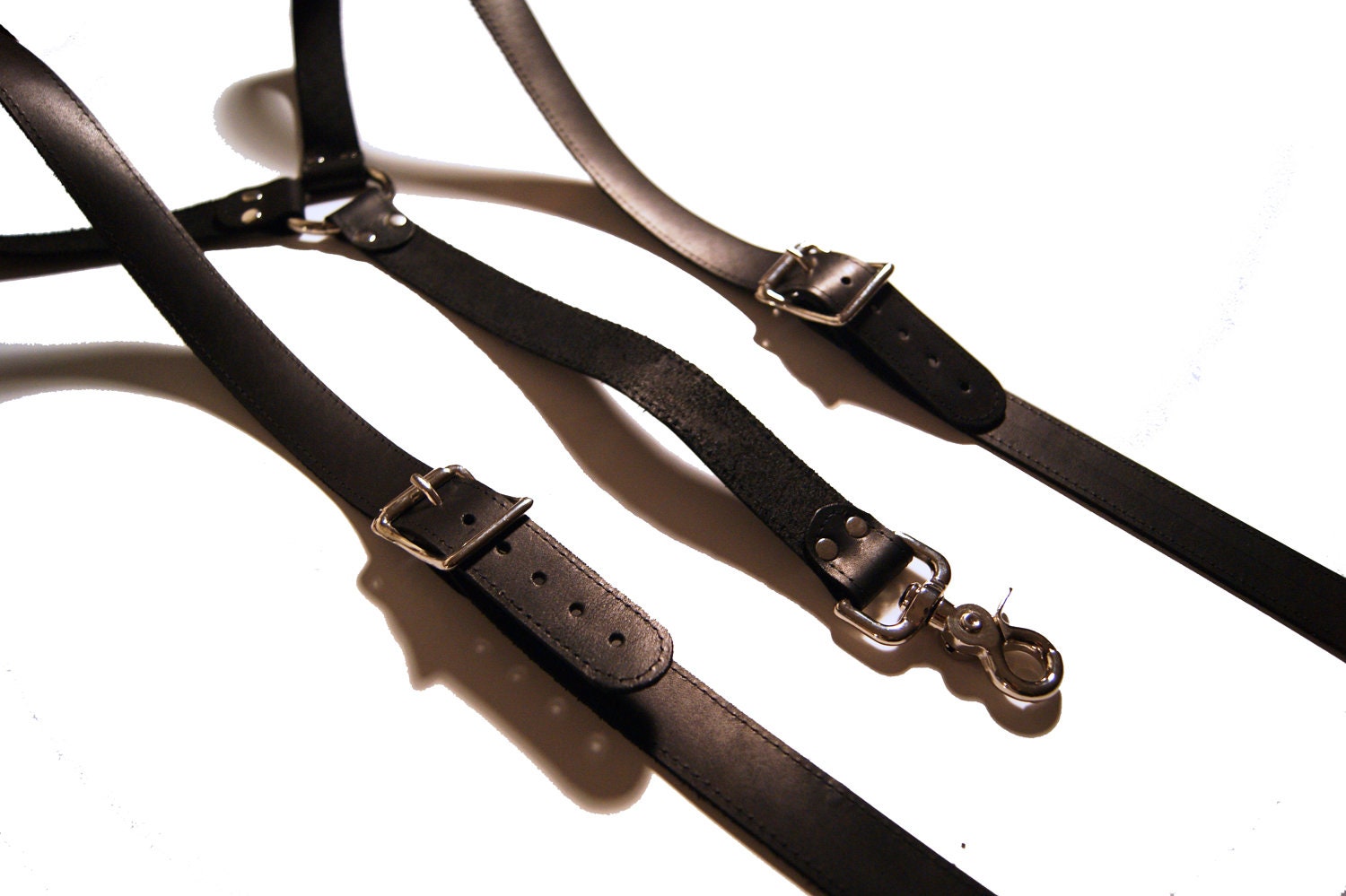 Black Leather Suspenders with Brass or Steel Trigger Snaps