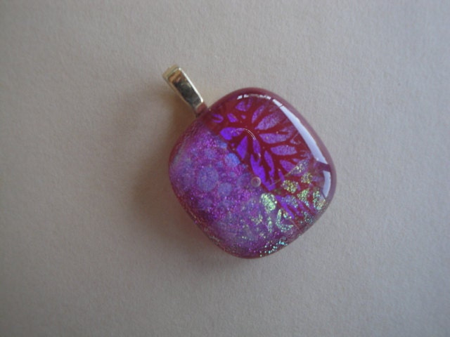 Purple Dichroic Glass Pendant, Fused Glass Pendant, Necklace,  Dichroic Glass Jewelry, Dichroic Pendant, Purple, Magenta, Gold,
