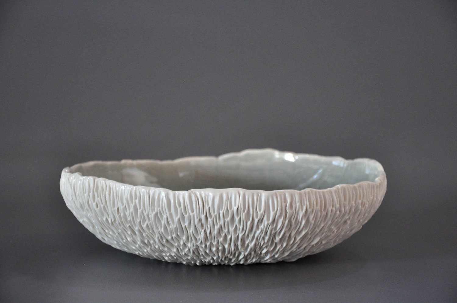 SALE -  Large Grey Sky Geode Textured Porcelain Serving Bowl - Centerpiece Modern Ceramic Contemporary