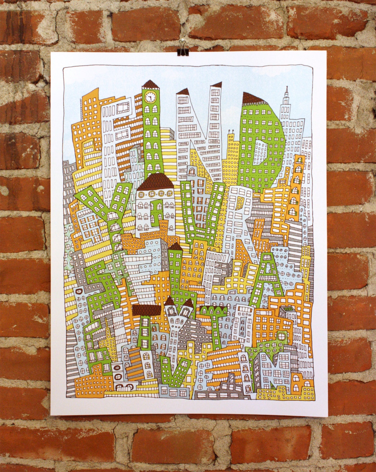 Cities - Hand-Printed Art Print