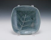 Blue/Green Square Bowl with Fern