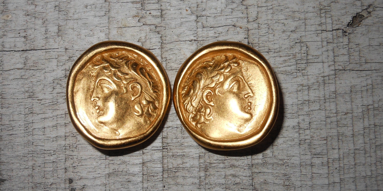 vintage clip earrings roman cameo face