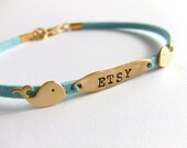 Whale Banner Jewelry Bracelet, Personalized Jewelry, 16K Gold Plated Hammered Charm, Suede Cord, Best Friends, Gift for Her, Etsy