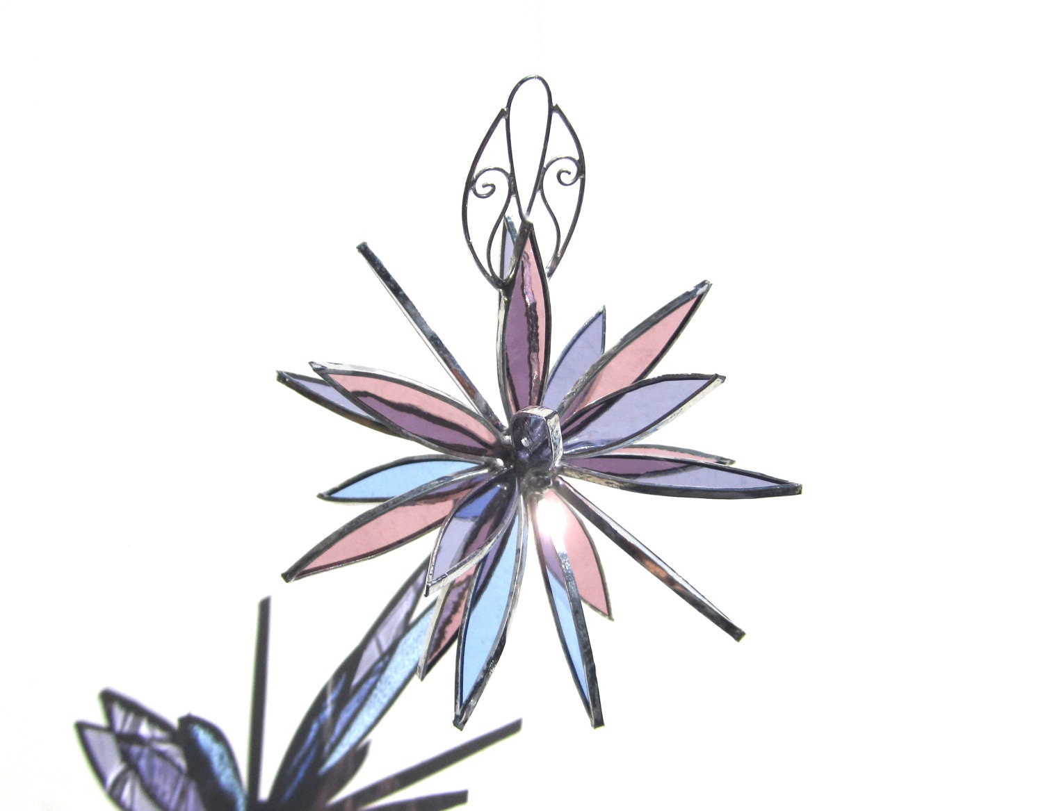 Pastel Petals - Medium 3D Stained Glass Flower Burst - Home Garden Decor Suncatcher Abstract Petals Yard Art Hanging Decorative Ornament