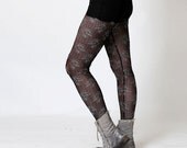Floral leggings - Black mesh and white embroidery - Women bottoms leggings