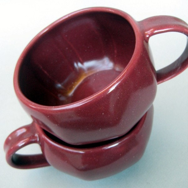 Pomegranate Soup Mug, Large Cup, Red Hot Chocolate Mug - Handmade stoneware pottery