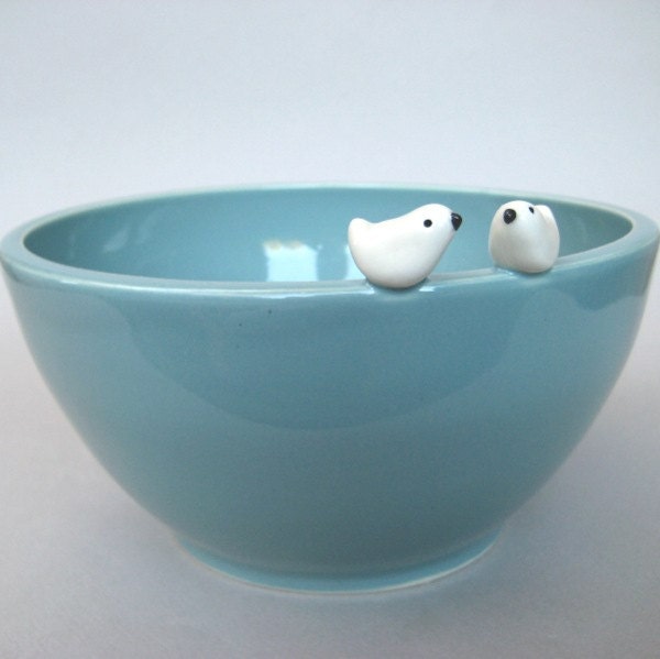 Tweethearts Robins Egg Blue Bird Bowl - Handmade Pottery