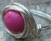 Hot Pink Jewelry, Hot Pink Ring, CUSTOM Silver with Hot Pink Magnesite Gemstone Ring - Great for your POINTER FINGER - Plus Copper Option