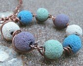 Volcanic Rock Necklace, LAVA ROCK Jewelry, Stone Jewelry, Copper Circle Pendant - Rustic, Cool, Organic, Statement Necklace
