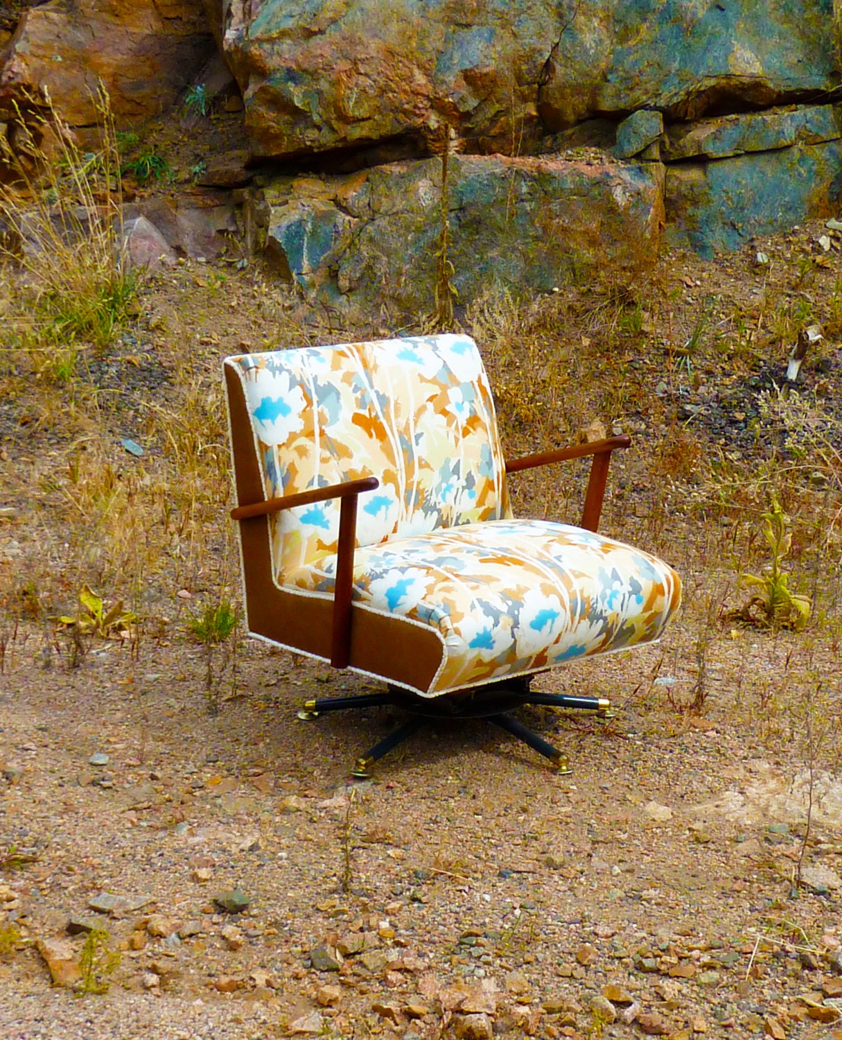 Abstract Floral Vintage Swivel Rocker by Vintage Renewal