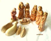 SALE-Nativity set made of olive wood, hand carved in BETHLEHEM, hand painted in Holy Land