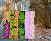 pot holders feed sack, pot holders fiber art, pot holders green