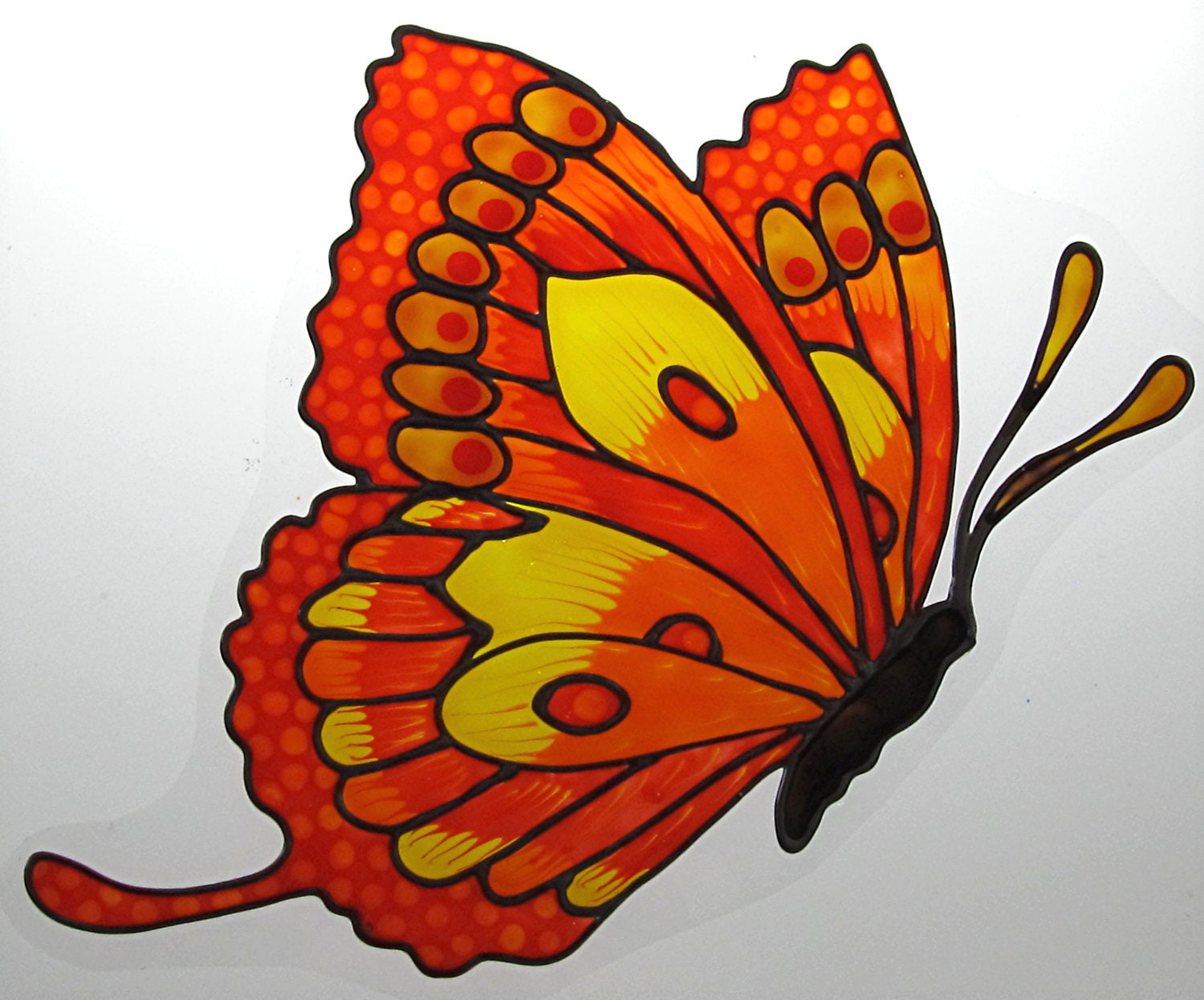 Flying Butterfliy with Tails, Oranges and Yellows, Window Cling Suncatcher or Laptop Decal MADE TO ORDER