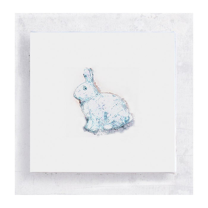 White Bunny - 5x5 Canvas Print on Wood Frame  - Minimalist Art - Wall Art - Home Decor - Nursery Art