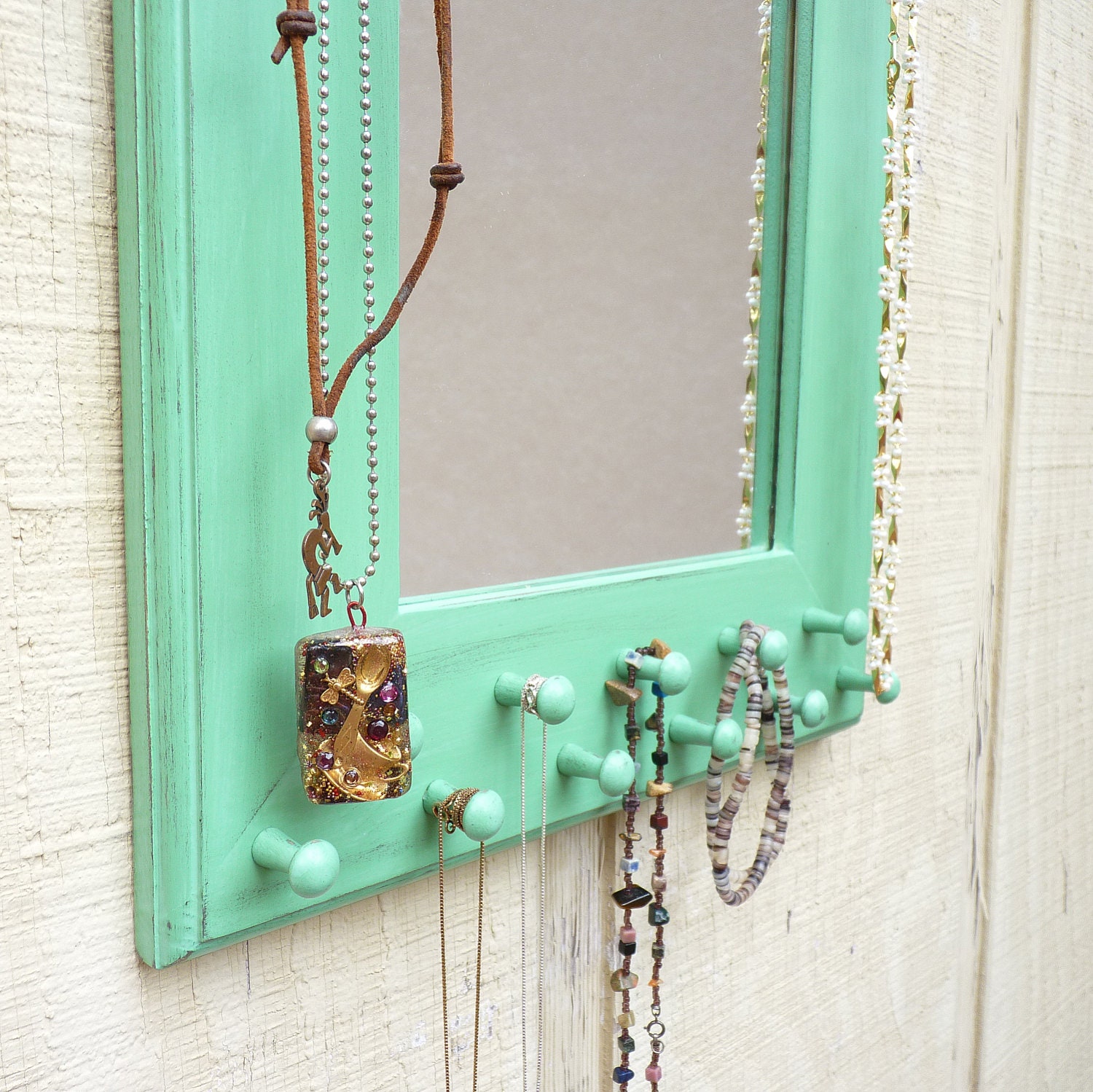 Mirror With Necklace Storage Distressed by oakstudiosofdesign
