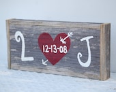 Anniversary Gift Personalized Date and Initials Couples Gift Recycled Wood Wall hanging Present His and Her Initials Wedding Date Sign