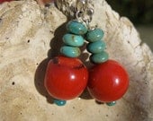 Coral Berry and Turquoise Stack Earrings