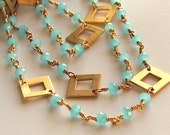 Pastel Blue Necklace, Light Blue Stone Necklace, Chalcedony Stone, Boho, Long Bohemian Necklace, Wire Wrapped, Delicate, Gold Charms, SALE