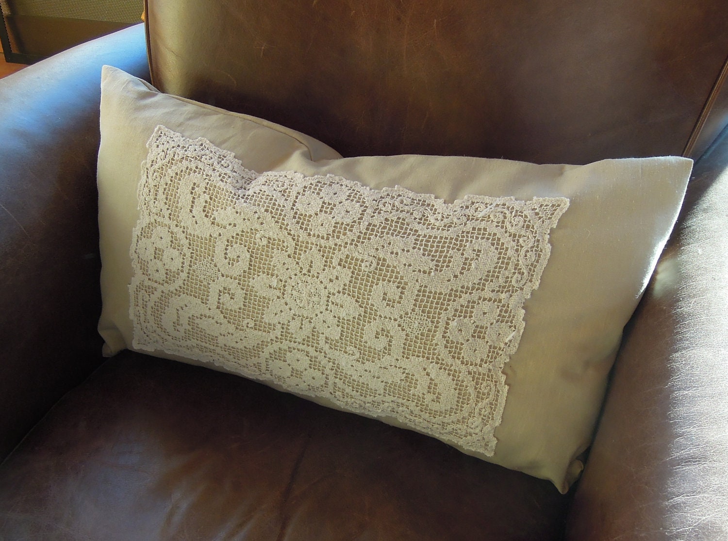 Shabby Chic Vintage Lace Pillow, 13 x 23