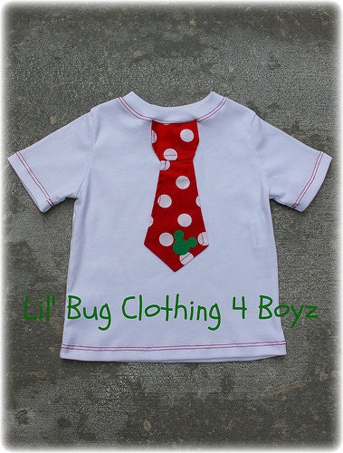 Custom Boutique Clothing Boys  Mickey  Mouse White Knit Christmas Green Red  Polka Dot  Tie Tee
