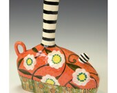Red Bean Bottle, White Flowers and Striped Neck.