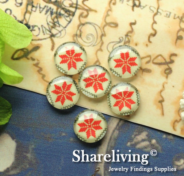 10pcs 12mm Handmade Photo Glass Cabs Cabochons (Flowers)   -- BCH210G