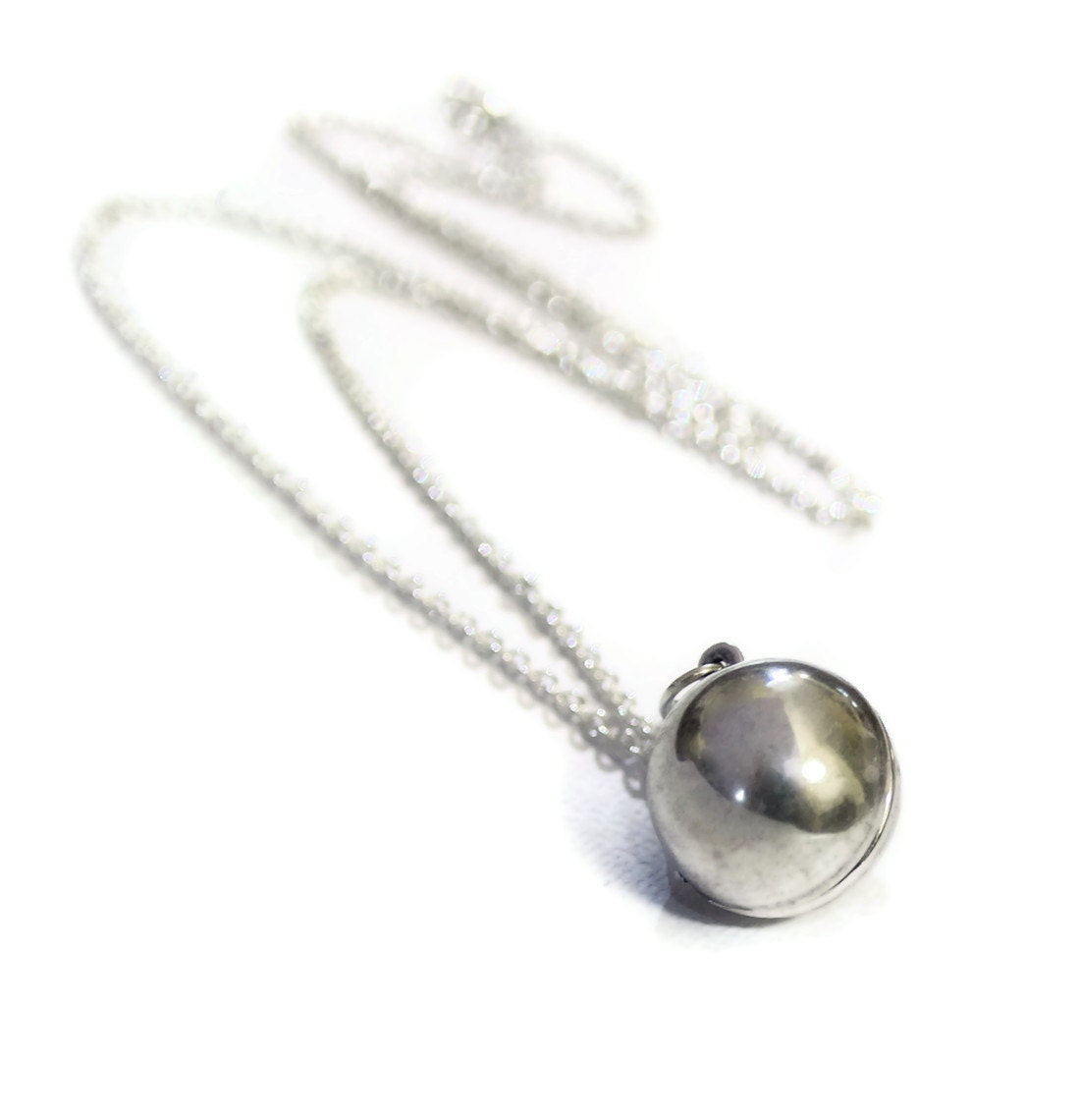 Silver Ball Locket Necklace - Round Ball Sphere Locket
