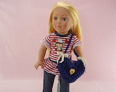 DOLL PURSE HEART Shaped Navy Blue Handbag Tote Girl's Toy Decoration Clothes Gift Heart Crochet 18 inch