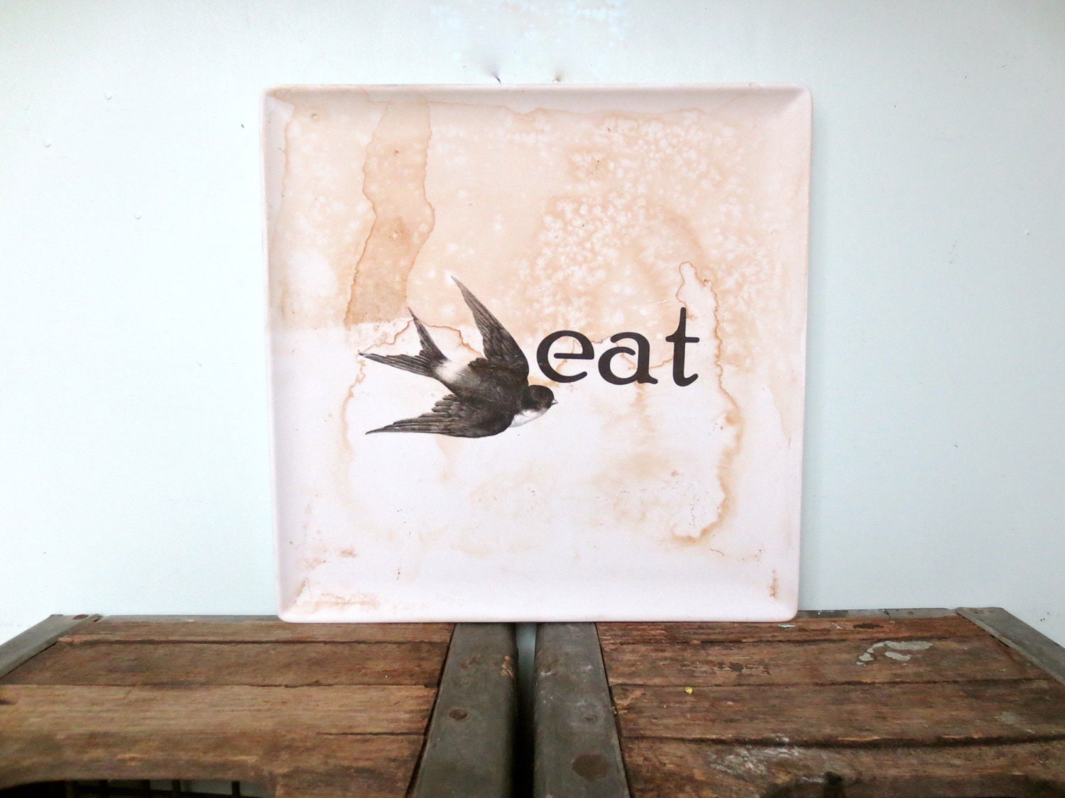 Rustic Woodland Kitchen // Eat Sign // Vintage Bird // Sparrow  // Modern Shabby Chic Kitchen Wall Decor //  Eco Decor