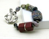 Purple Lampwork Boho Sterling Silver Bracelet / Purple Bohemian Beaded Bracelet / Urban