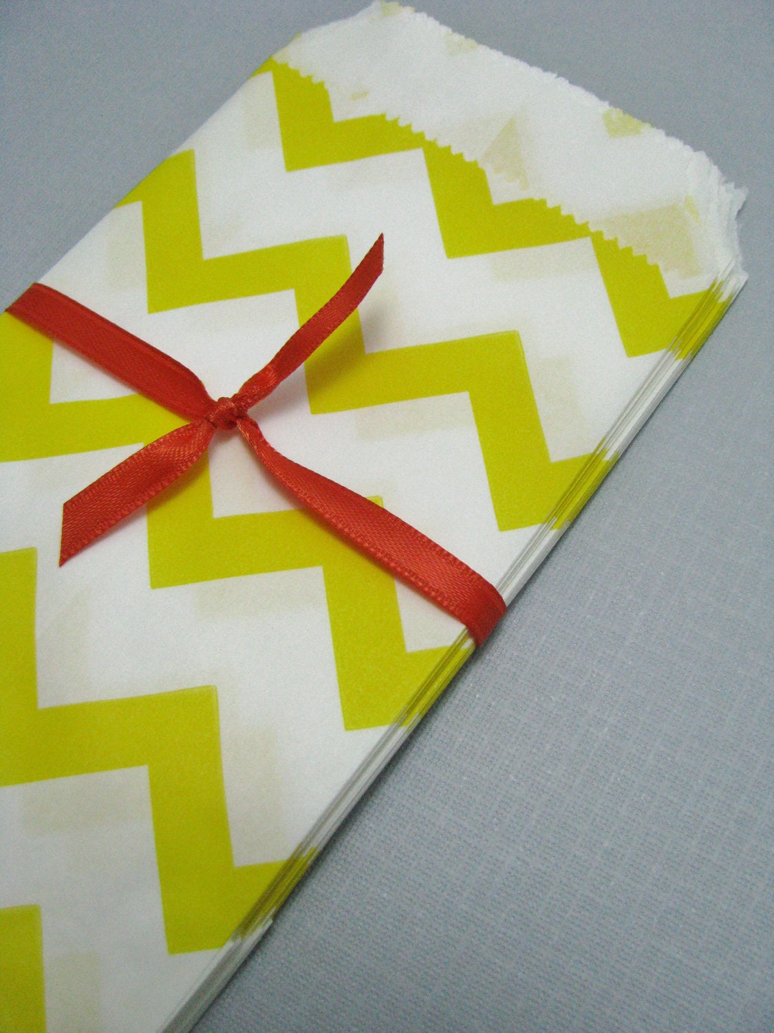 Bright Yellow and White Chevron Bitty Bags 3 1/4 x 6" Set of 20